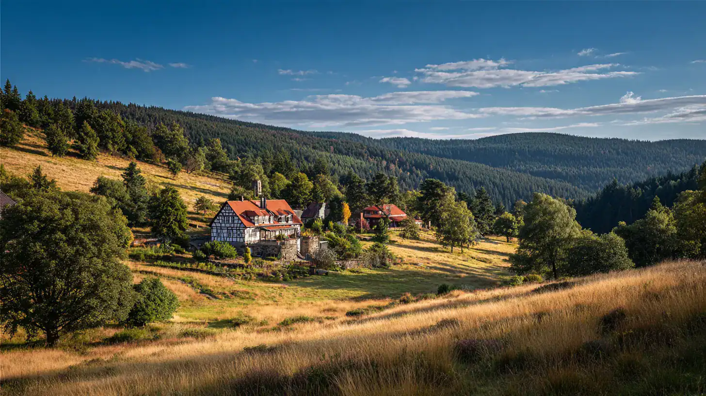 Ferienwohnungen in Hohegeiß im Harz mit Panoramablick auf die Berge